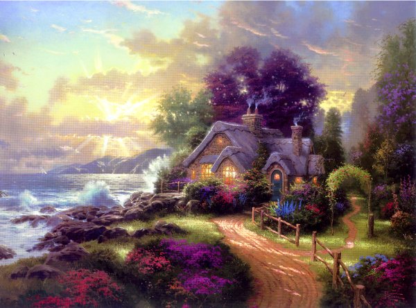 (image for) Handmade oil painting Copy paintings of famous artists Thomas Kinkade's painting, NO.122